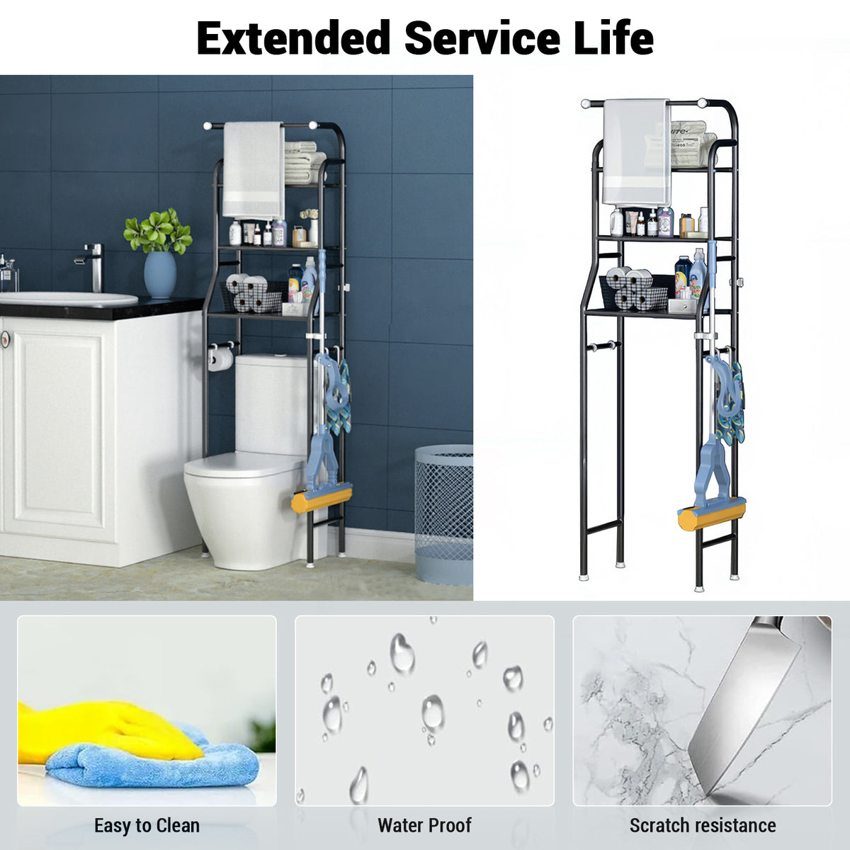 Estantería Garvee con soporte para toallas y 3 estantes abiertos para organizar productos de baño